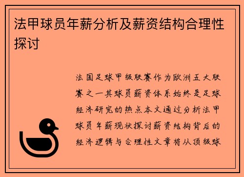 法甲球员年薪分析及薪资结构合理性探讨